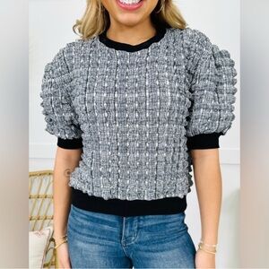 Maeve Black and White Checkered Knit Top